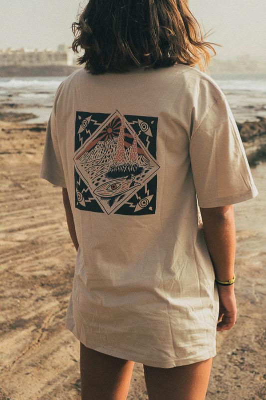 Woman In Jungle With Volcanoes T-Shirt In Desert Dust Collab With Inmind X Handsforfeet