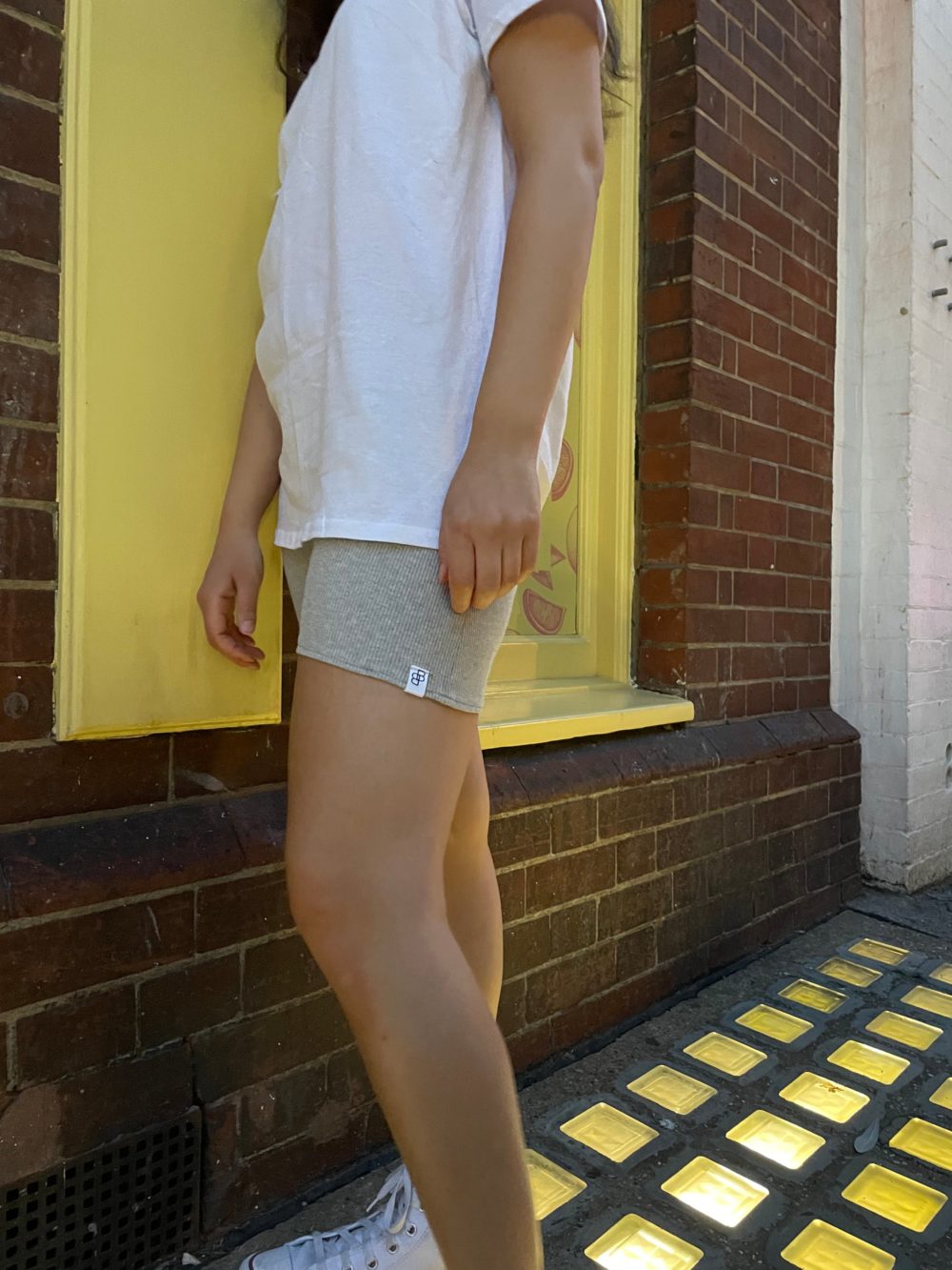Grey Ribbed Lounge Shorts Front | Beatrice Bayliss